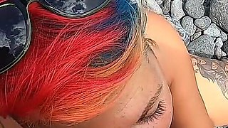 My Naked Short-haired Wife Sucks My Cock Outdoor on a Beach