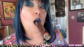 Curvy Hot Domme Tina Snua Smokes A Cigar With Lots of Creamy Exhales & Hard Pulls In Heavy Makeup & Gloves