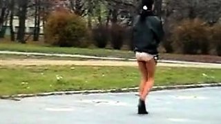 Brunette Flashing Her Titties And Pussy Outdoors In Public
