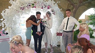 Needy beauty fucks with another man during her wedding ceremony