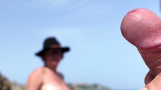 MILF Destroyed a Stranger's Dick on the Beach, He Started Jerking off Next to Me in Vain!