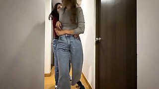 Two strangers play by touching each other under their pants and rubbing their asses