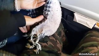 Real Public Airplane! Jerk off , Suck my cock ! Shows boobs
