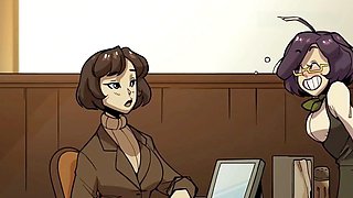 Ample barista delivers her sexy assets instead of coffee in a cartoon parody