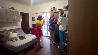 Scooby-Doo orgy with chubby Latina babes in haunted house