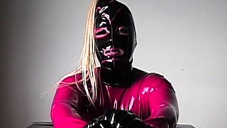 Latex slut solo anal masturbation