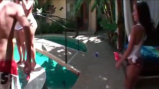 College hoes flashing sex holes at pool party