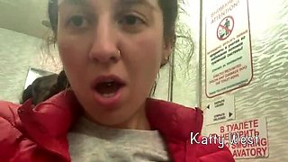 Hot Teen Katty West Jerks Off in Plane Bathroom - Almost Gets Caught Cumming!