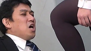 Female Office Worker's Revenge, Trampling and Smelling with Sweaty Pantyhose, Facesitting, Pantyhose Footjob, Tease and Denial