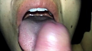 Buxom amateur brunette sucks a dick and swallows a hot load