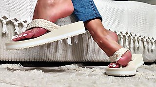 My Feet in Beige Platform Slides