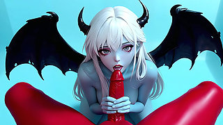 Blue devil girl and red devil man, perfect blowjob, 3P, multiple people