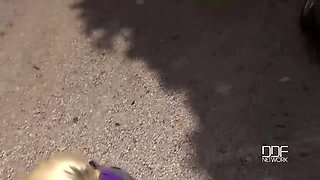 Mobile Blowing: Blonde Babe Enjoys A Mouthful Of Cock