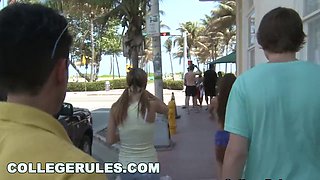 Jessica Lynn and her college friends go wild in public, with big tits and hot blowjobs!