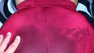 POV assjob with dry humping and huge cum on big MILF's ass in panties