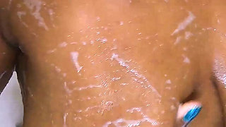 4K Busty Naked Ebony Geek Sheisnovember Showering, Washing Gigantic Nipples, Large Udders Tits, Dirty Ass, and Shaved Pussy
