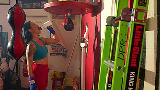 Latina milf with big ass works out in thong at the gym