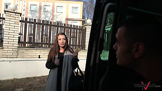 Take van whore caught on the street fuck stranger in driving van for free