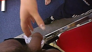 Horny FFM Threesome in the Gym with Huge Tits