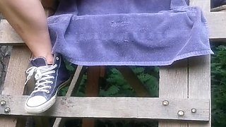 Red Dress, Spread Pussy & Anal Plug - Wild Solo on the Hunting Stand