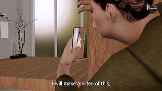 Friend's sexy stepmom caught naked in the bathroom, fingering her pussy