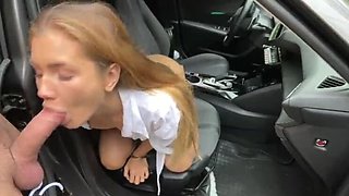 Fucking a Blonde Russian Babe in a Car