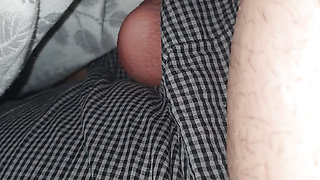 Step mom grabs and handjob step son dick in erection