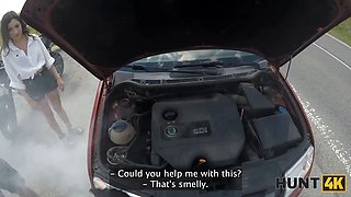 Hunt4k. abasing her bf while sucking a enormous biker’s cock in the woods