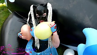 Miss Maskerade Rubber Doll Playing And Pop Balloon - Looner Fetish In Full Latex 03