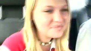 Lovely and cute blonde young chick in the car ready to suck dick