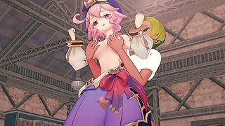 Genshin Impact Dori in a 3D hentai animation featuring fingering, handjob, and blowjob