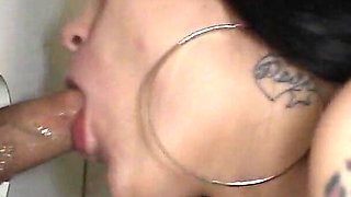 Tattoo Sloppy Stripper Bitch Slurps Penis Glory Hole Blowjobs!