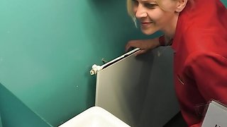 Blonde office slut fucked in company toilet!!