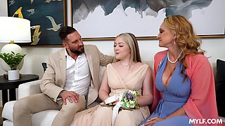 Big titted blonde cougar and her naughty stepdaughter share stepdad's BWC