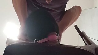 Bound and gagged milf Laura On Heels gets her throat, pussy, and ass filled