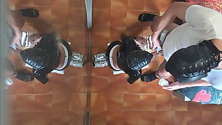 MILF in Sexy Clothes, Stockings and High Heels Fucked in the Mouth and Doggy Style with Repeated Orgasms
