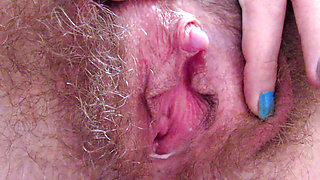 Hairy big clit pussy dripping wet close up orgasm