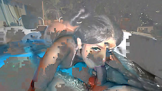 My neighbor gave me a Russian handjob in the hot tub and gave me a big blowjob