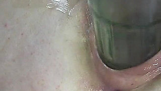 Far Spread and Pumped Pussy Worked with Dildos Glasses and Billiard Ball Part2