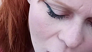 Redhead Riding the Cock by the Pool