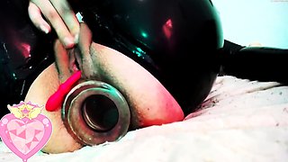 Latex slut solo anal masturbation