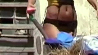 In sexy lingerie bitches playing outside