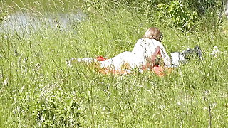 Milf sexy woman sunbathing naked on river bank. Naked in public. Wild beach Nudist. Ass. Pussy. Blonde. Doggystyle. Outside. POV