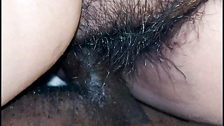 Hairy wet pussy enjoying a black dick