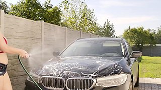 Titty fucking busty bikini car wash hottie