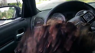 Black Amateur Couple's Car Blowjob