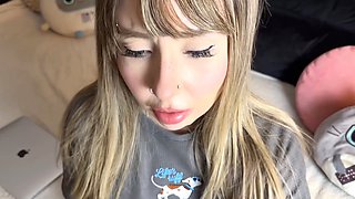 POV of a hot Latina stepsis caught watching hentai and giving a sloppy blowjob