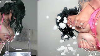 Dual Angle Big Tit Lactating MILF Makes Milk Mess - Grey Desire