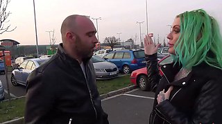 Green haired beauty is fucked in a van