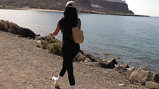 BEACH ADVENTURE: Perfect tits & big ass exposed in public gets fucked after topless